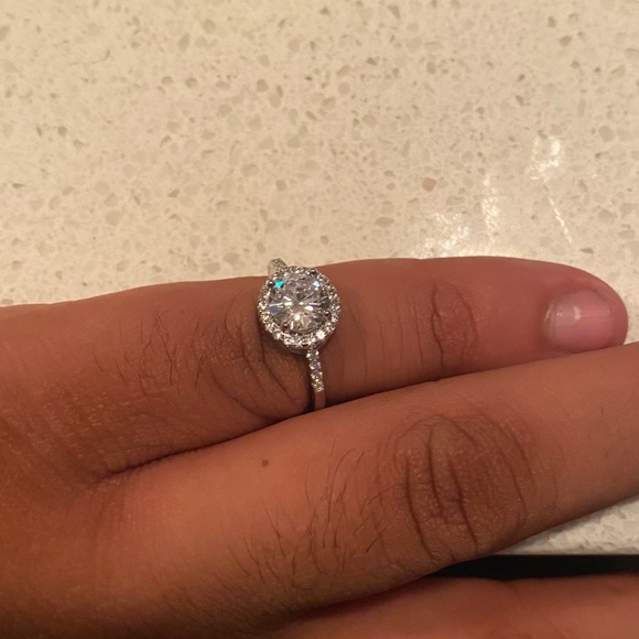 Halo Round Cut Engagement Ring Sterling Silver Stamped 925 Austrian Crystal - Picture 2 of 14